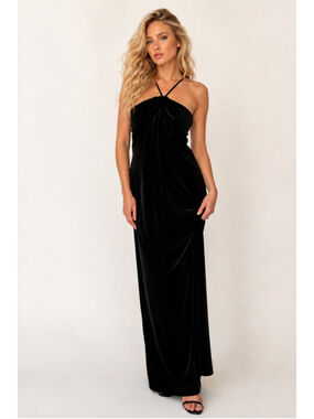 Vintage Frank Usher London Velvet Maxi Dress Draped Quiet Luxury Designer Event